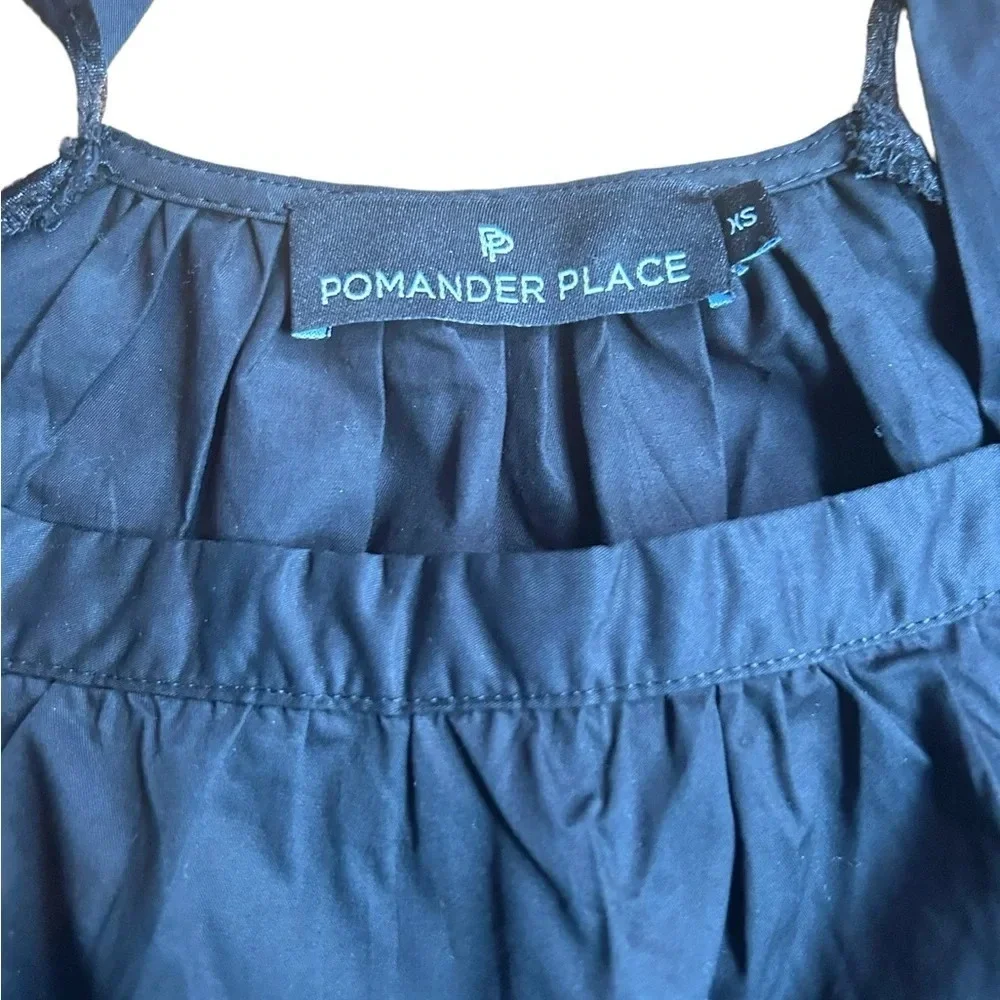 Pomander Place Tuckernuck Women's Black Tinsley Top Blouse Sheer Puff‎ Sleeve XS